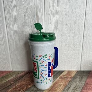 Vintage Whirley Lidded Cup Mug Straw Pepsi Diet Pepsi Mountain Dew